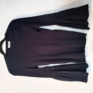 Carmen Marc Valvo Womens Navy Blue Crew Neck Ribbed Bell Sleeve Sweater Small